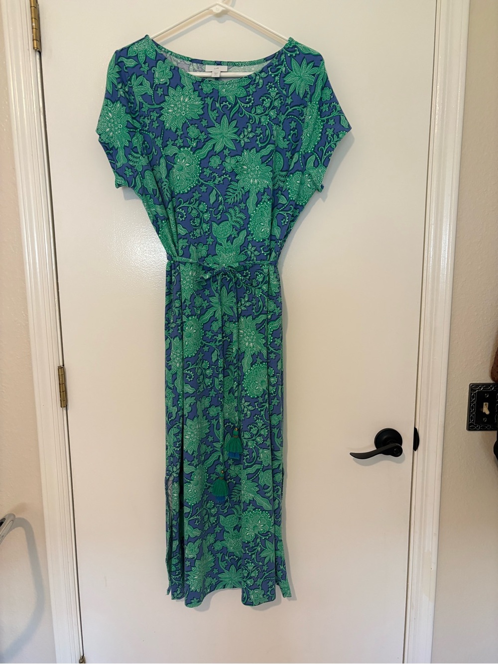 J. Jill Green and Blue Floral Maxi Dress with Tie Waist